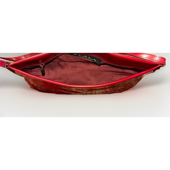 Furla Red Patent Leather Shoulder Bag Baguette Purse Tote Made in Italy - Picture 9 of 13